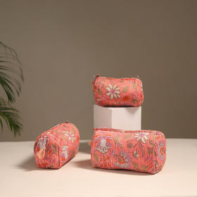 Pink - floral hand quilted toiletry bags (set of 3) 16
