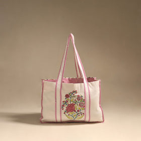 Pink - floral hand tote bag 04 - handcrafted
