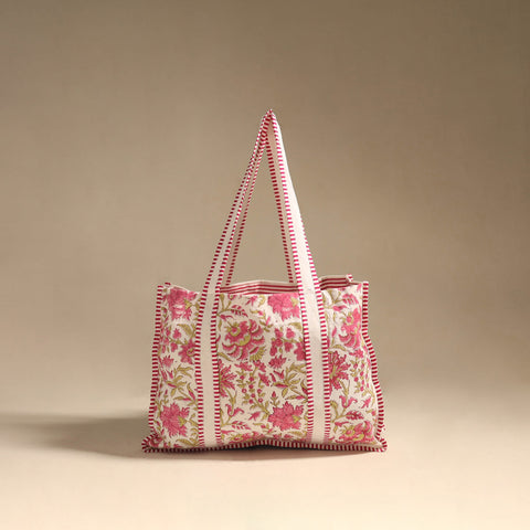 Pink - floral hand tote bag 05 - handcrafted