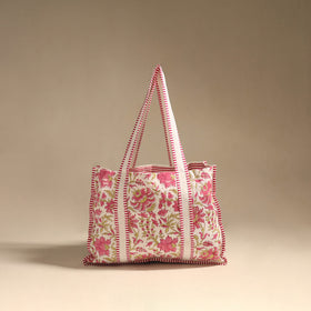 Pink - floral hand tote bag 05 - handcrafted