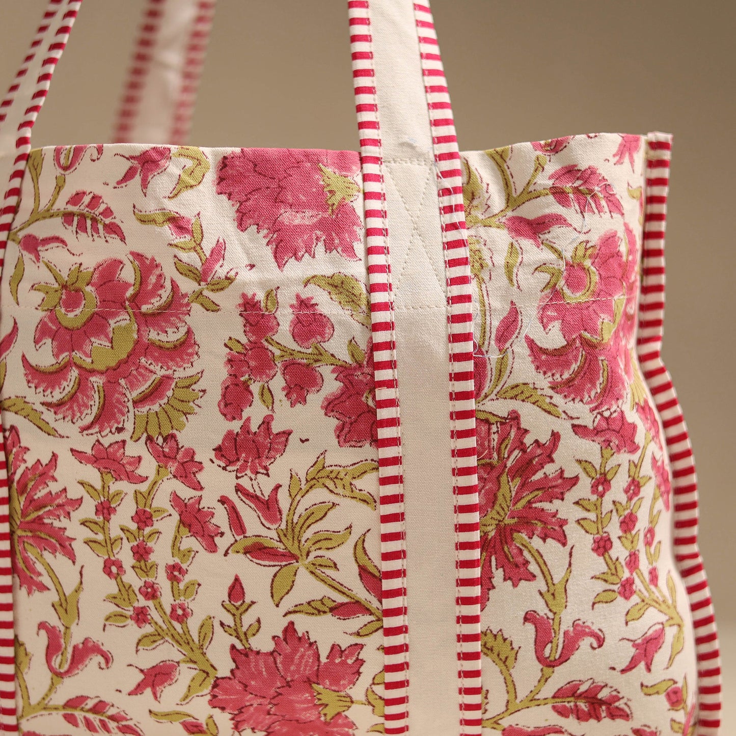 Pink - floral hand tote bag 05 - handcrafted