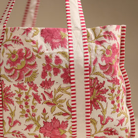 Pink - floral hand tote bag 05 - handcrafted