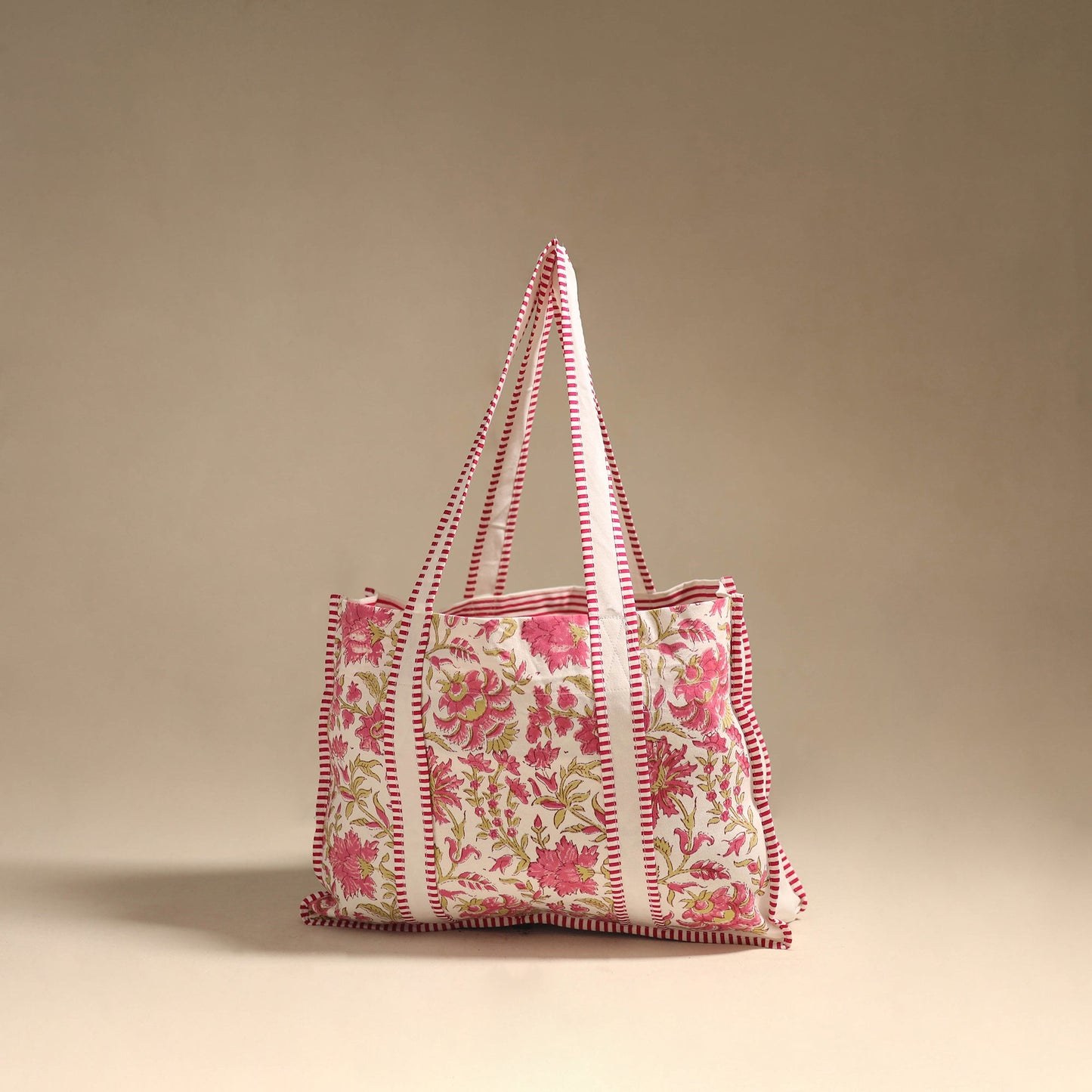 Pink - floral hand tote bag 05 - handcrafted
