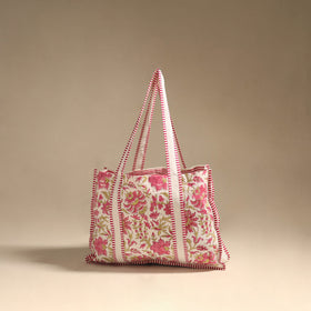 Pink - floral hand tote bag 05 - handcrafted