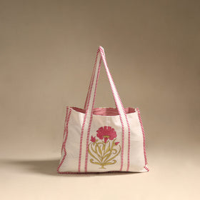 Pink - floral hand tote bag 05 - handcrafted