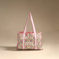 Pink - floral hand tote bag 08 - handcrafted