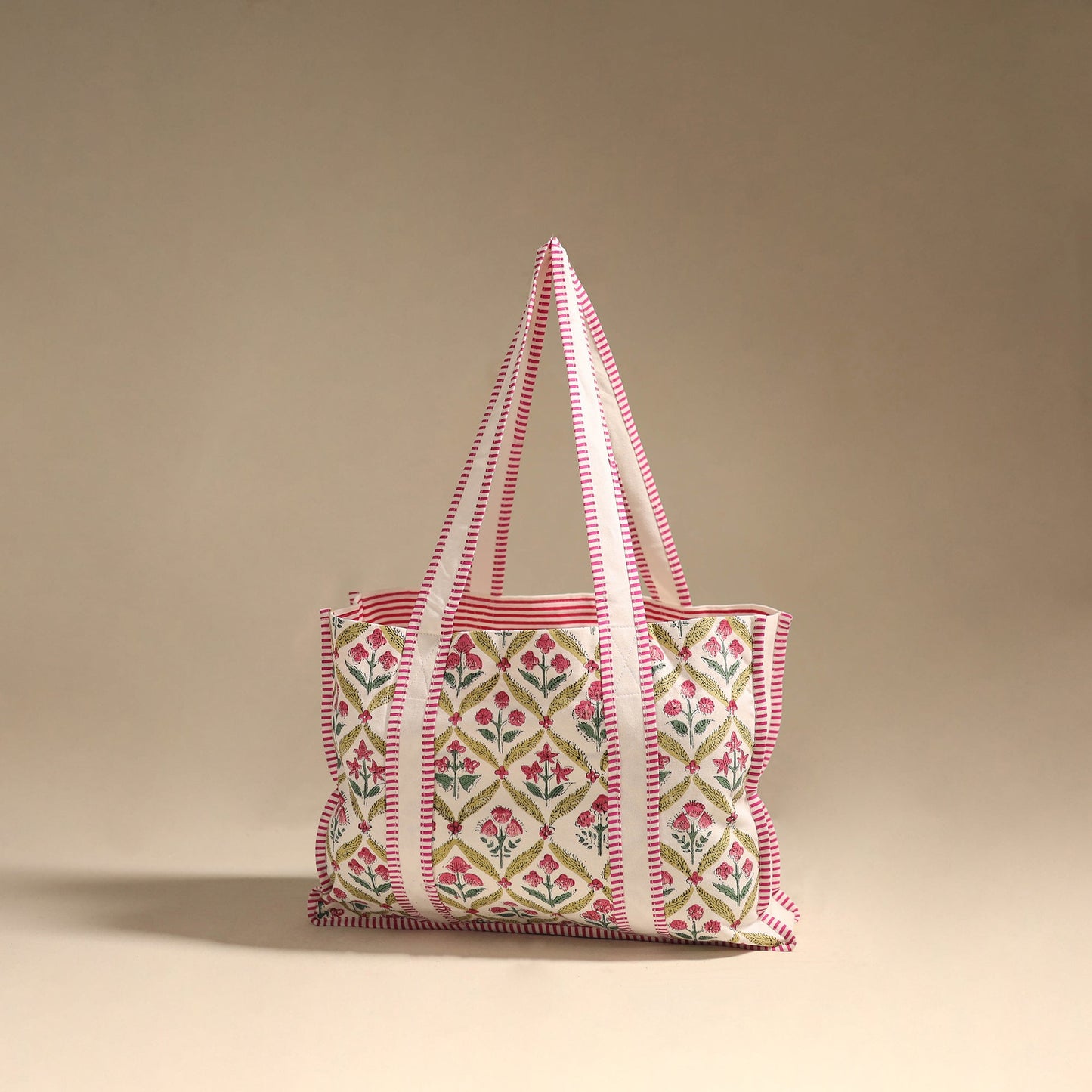 Pink - floral hand tote bag 08 - handcrafted
