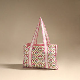 Pink - floral hand tote bag 08 - handcrafted