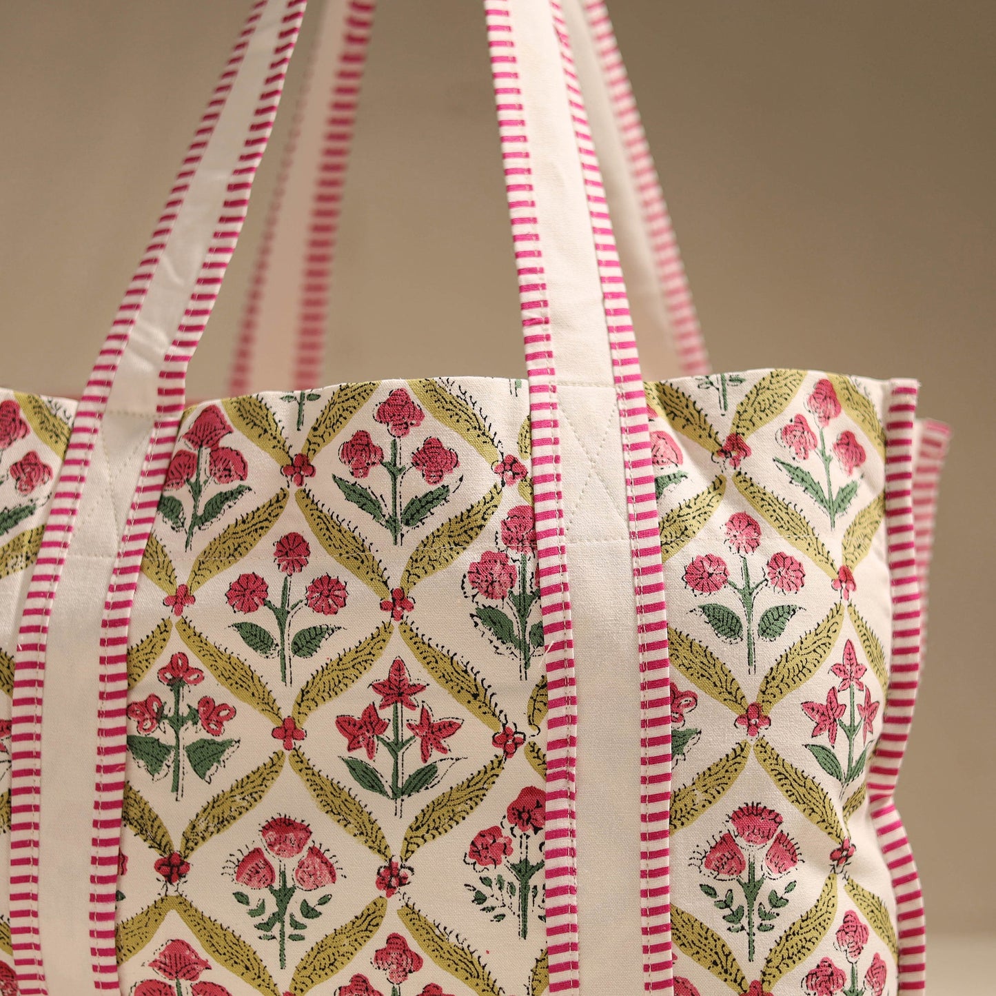 Pink - floral hand tote bag 08 - handcrafted