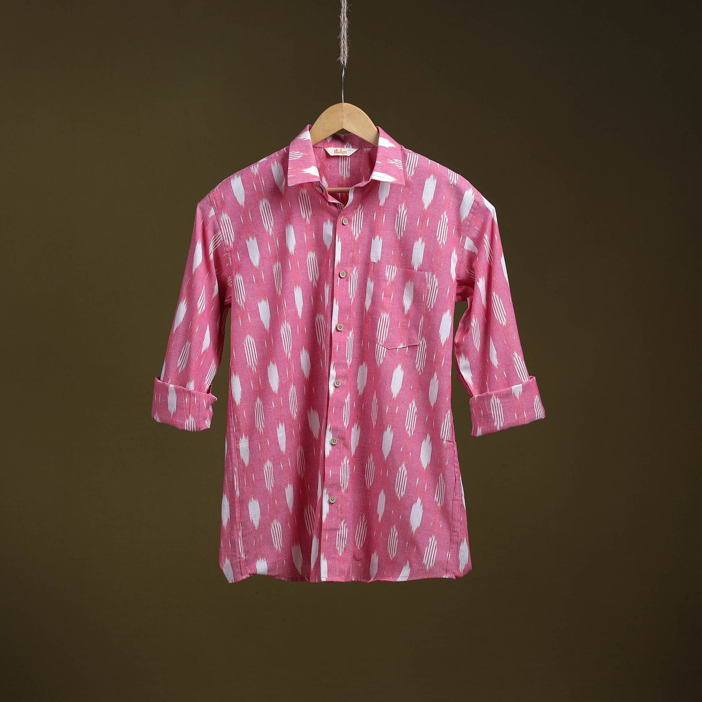 Pink - full sleeve cotton men pochampally ikat shirt 11