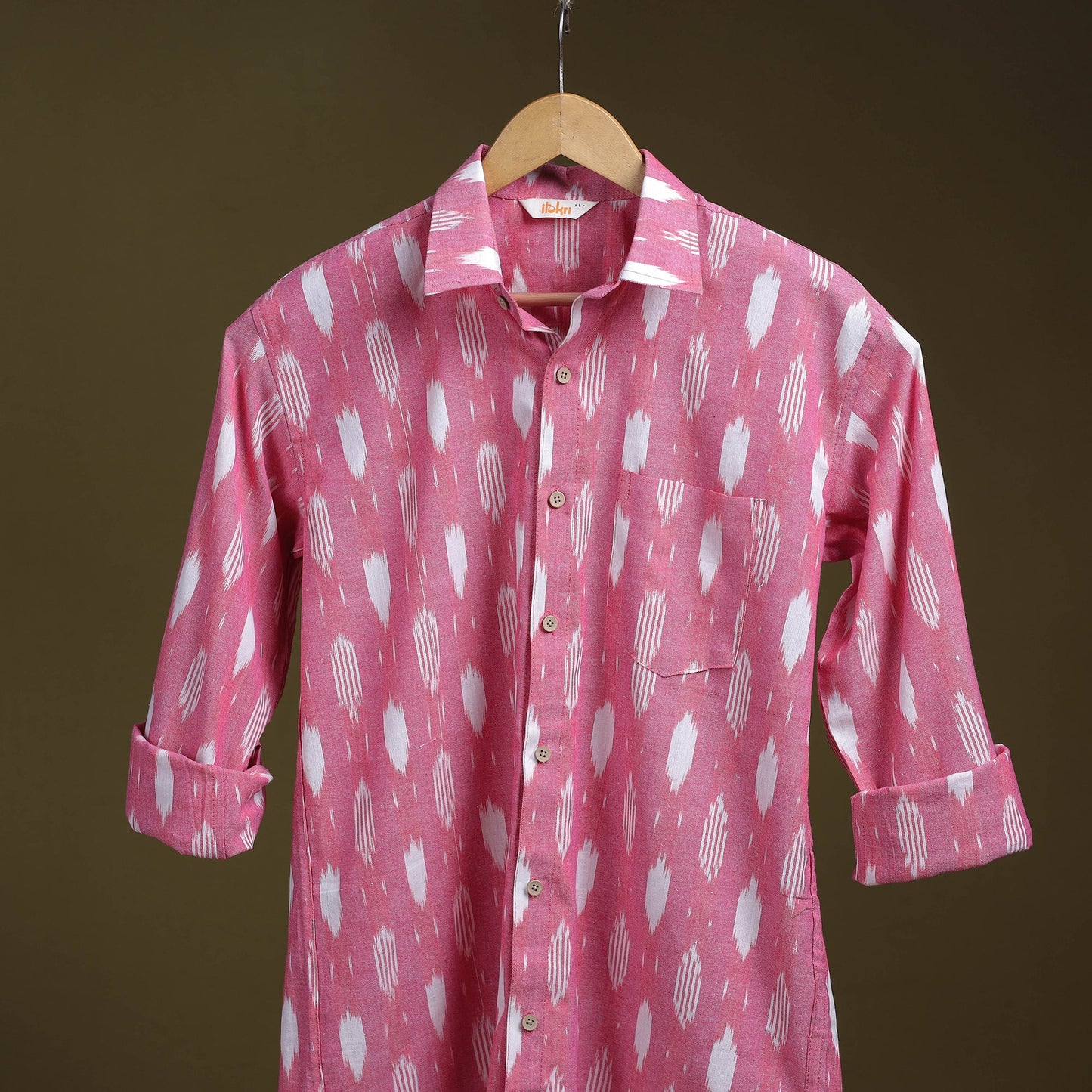 Pink - full sleeve cotton men pochampally ikat shirt 11