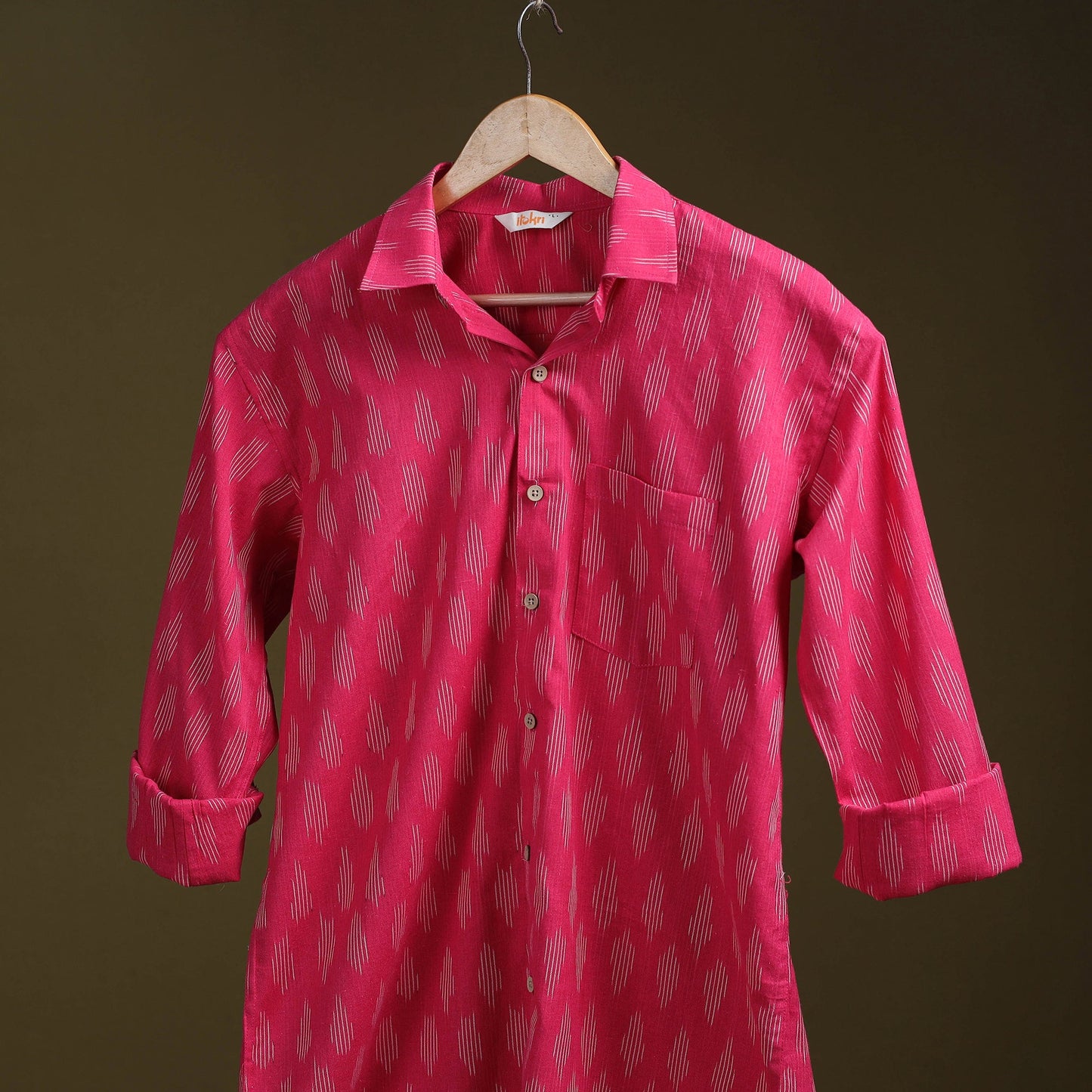 Pink - full sleeve cotton men pochampally ikat shirt 13