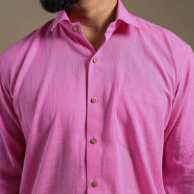 Pink Full Sleeve Slub Cotton Men Plain Shirt