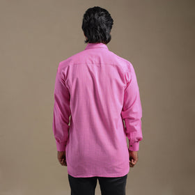 Pink Full Sleeve Slub Cotton Men Plain Shirt