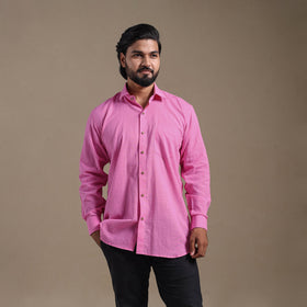 Pink Full Sleeve Slub Cotton Men Plain Shirt