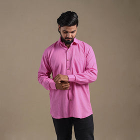 Pink Full Sleeve Slub Cotton Men Plain Shirt