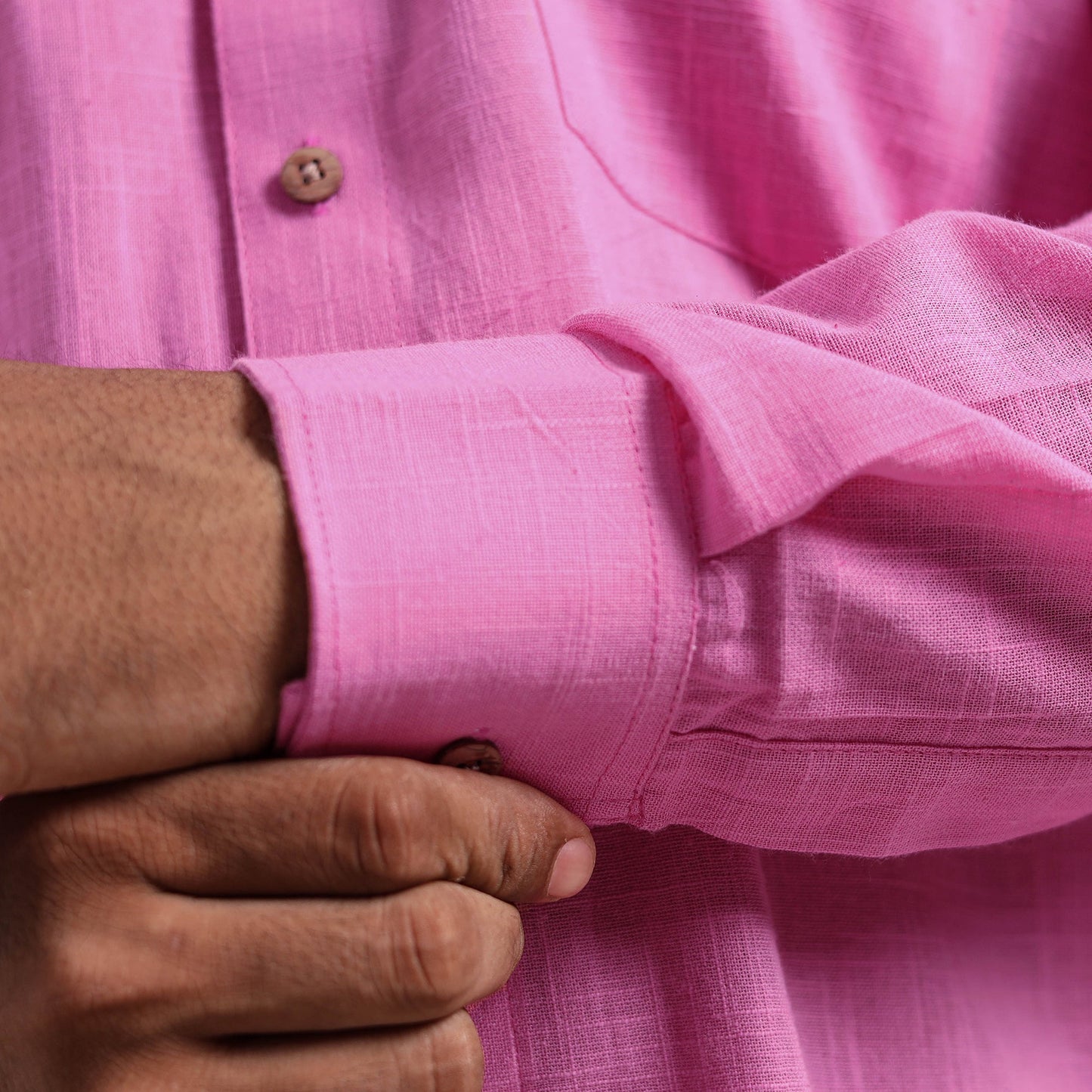 Pink Full Sleeve Slub Cotton Men Plain Shirt