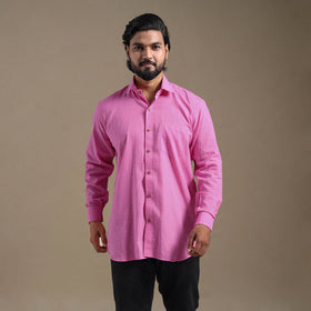 Pink Full Sleeve Slub Cotton Men Plain Shirt