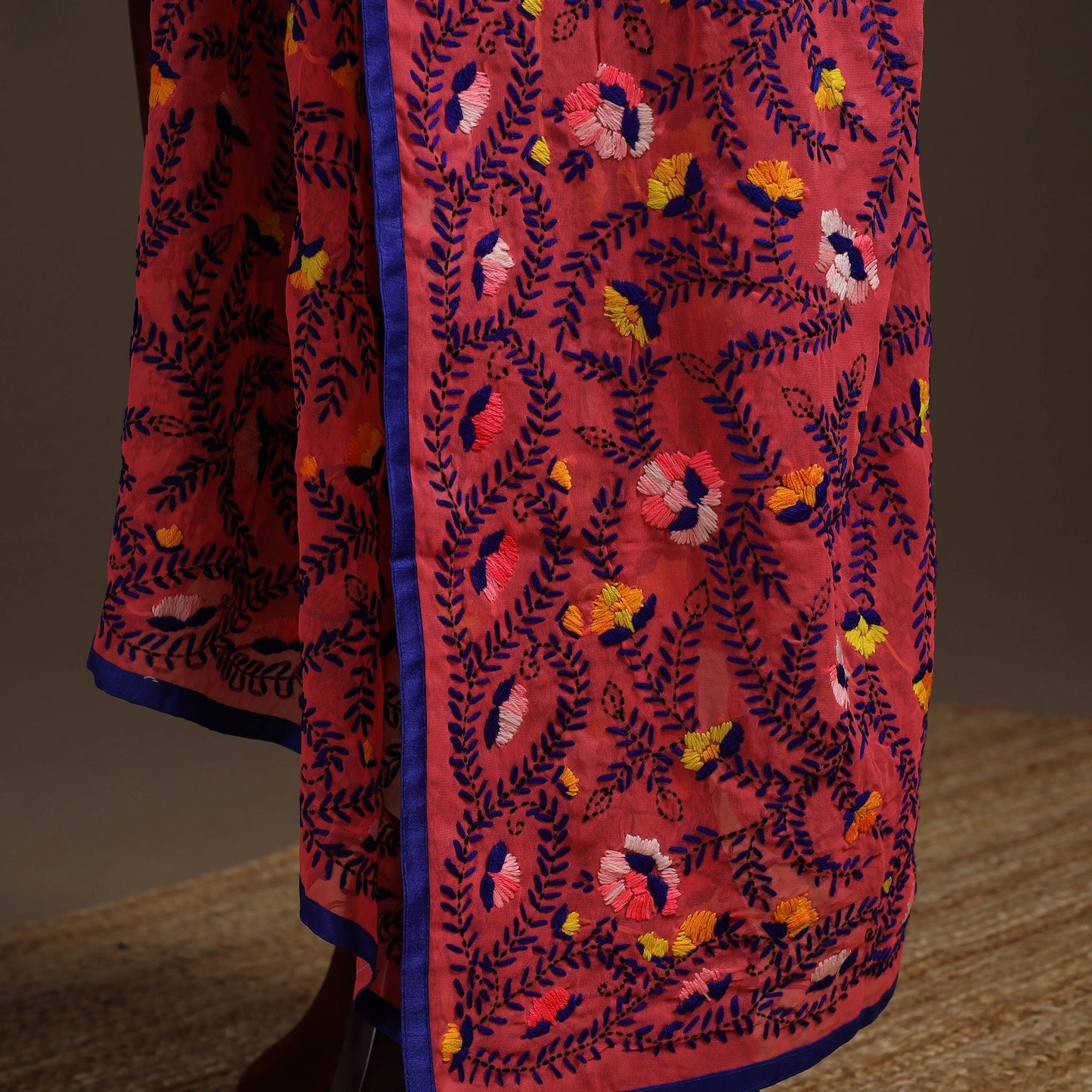 Georgette hand embroidered phulkari dupatta 28 - handcrafted