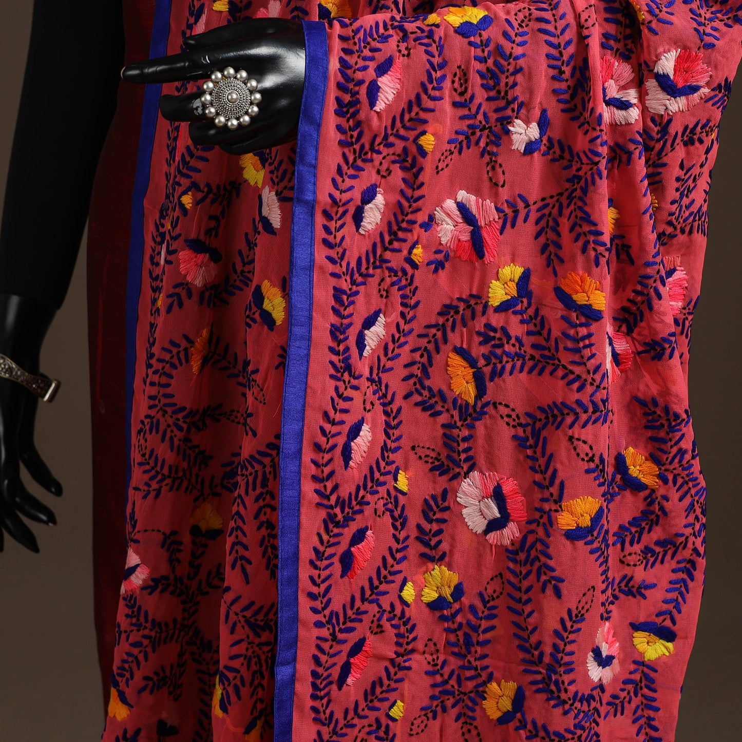 Georgette hand embroidered phulkari dupatta 28 - handcrafted