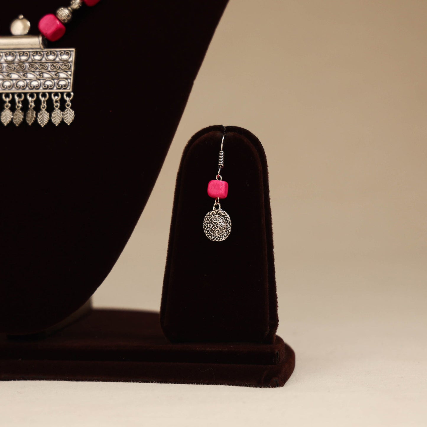 Pink - german silver beaded necklace set 08 - handcrafted