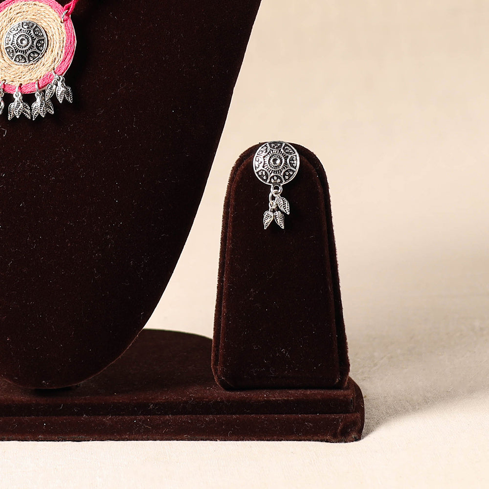 Pink German Silver Jute Necklace Set