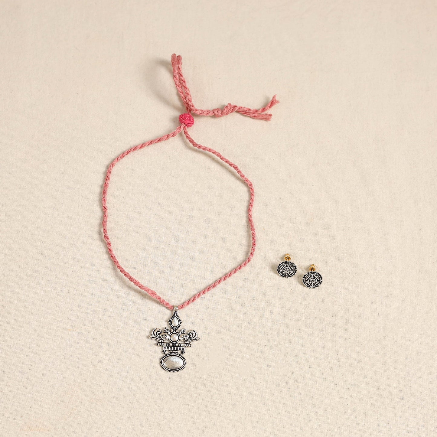 Pink - german silver necklace set 07 - handcrafted