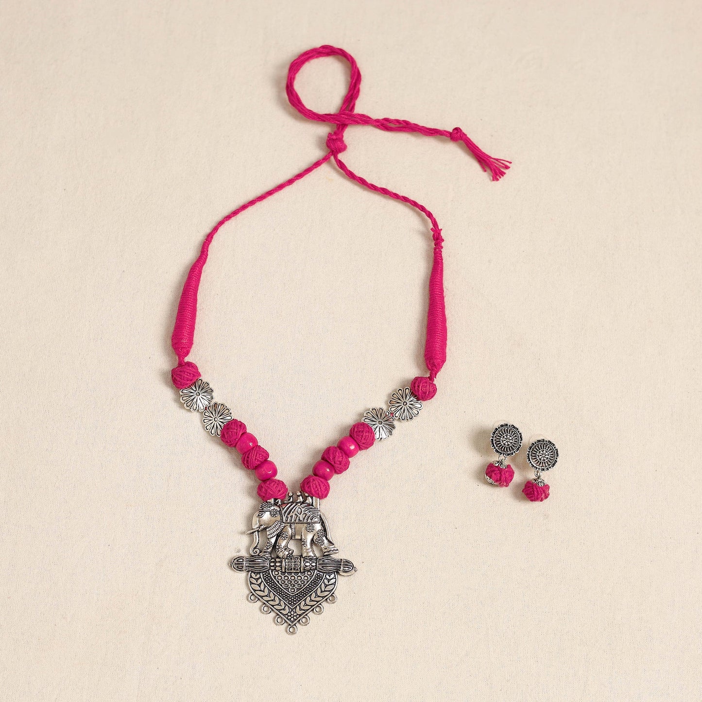 Pink - german silver necklace set with beads 50