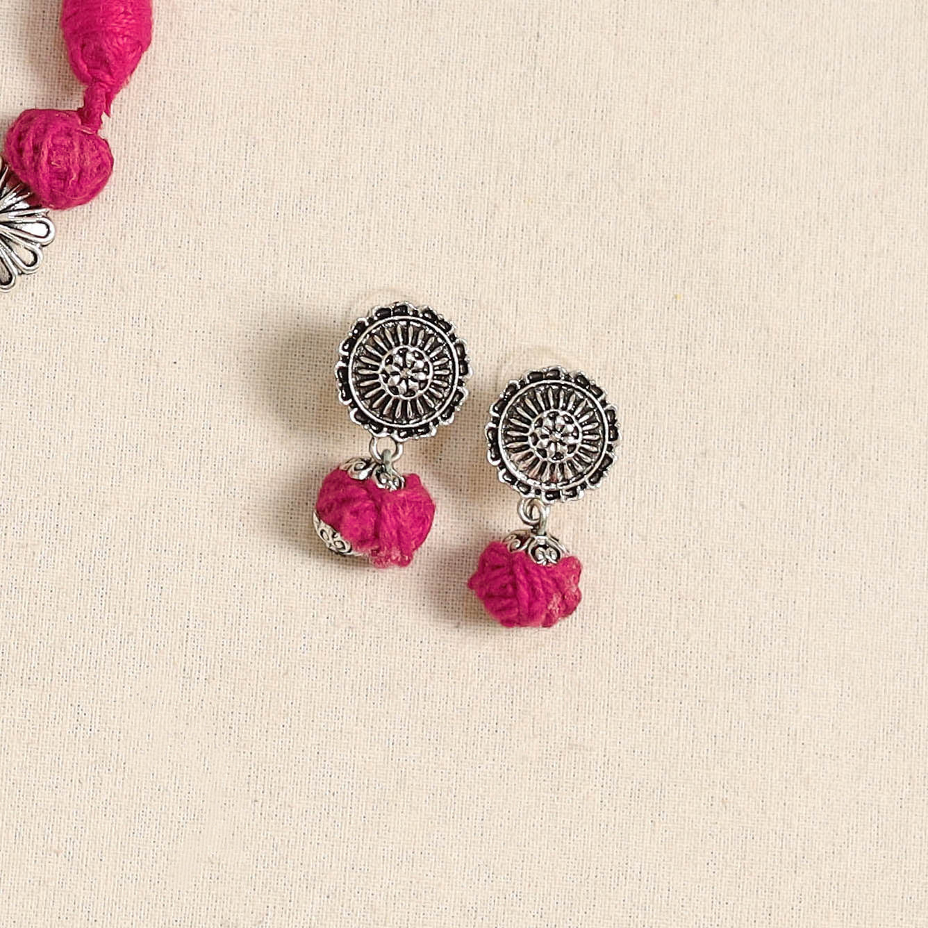 Pink - german silver necklace set with beads 50