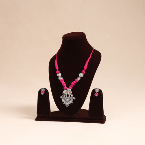 Pink - german silver necklace set with beads 50