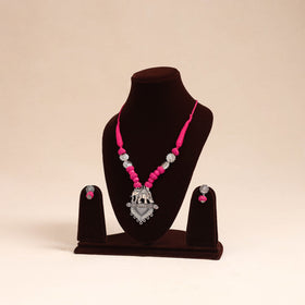 Pink - german silver necklace set with beads 50