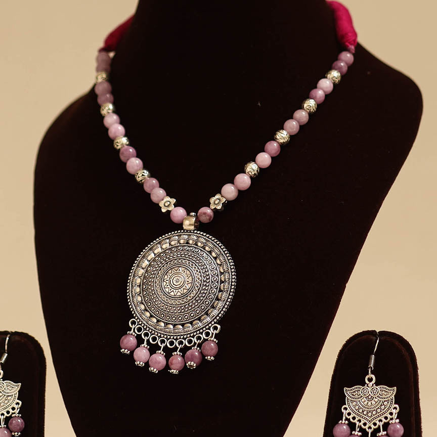 Pink - german silver necklace set with glass stones 23