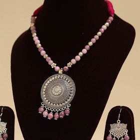 Pink - german silver necklace set with glass stones 23