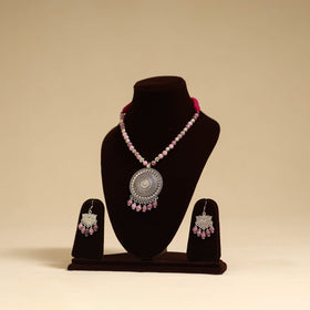 Pink - german silver necklace set with glass stones 23