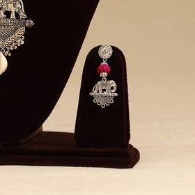 Pink - german silver necklace set with thread beads 07