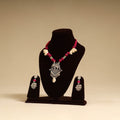 Pink - german silver necklace set with thread beads 07