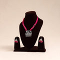 Pink German Silver Thread Beads Necklace Set
