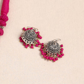 Pink German Silver Thread Beads Necklace Set