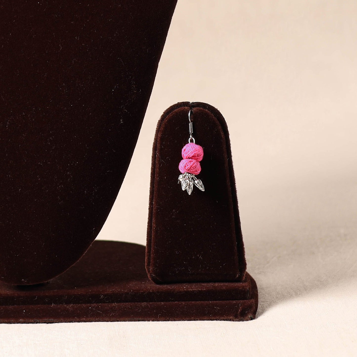 Pink German Silver Thread Beads Necklace Set