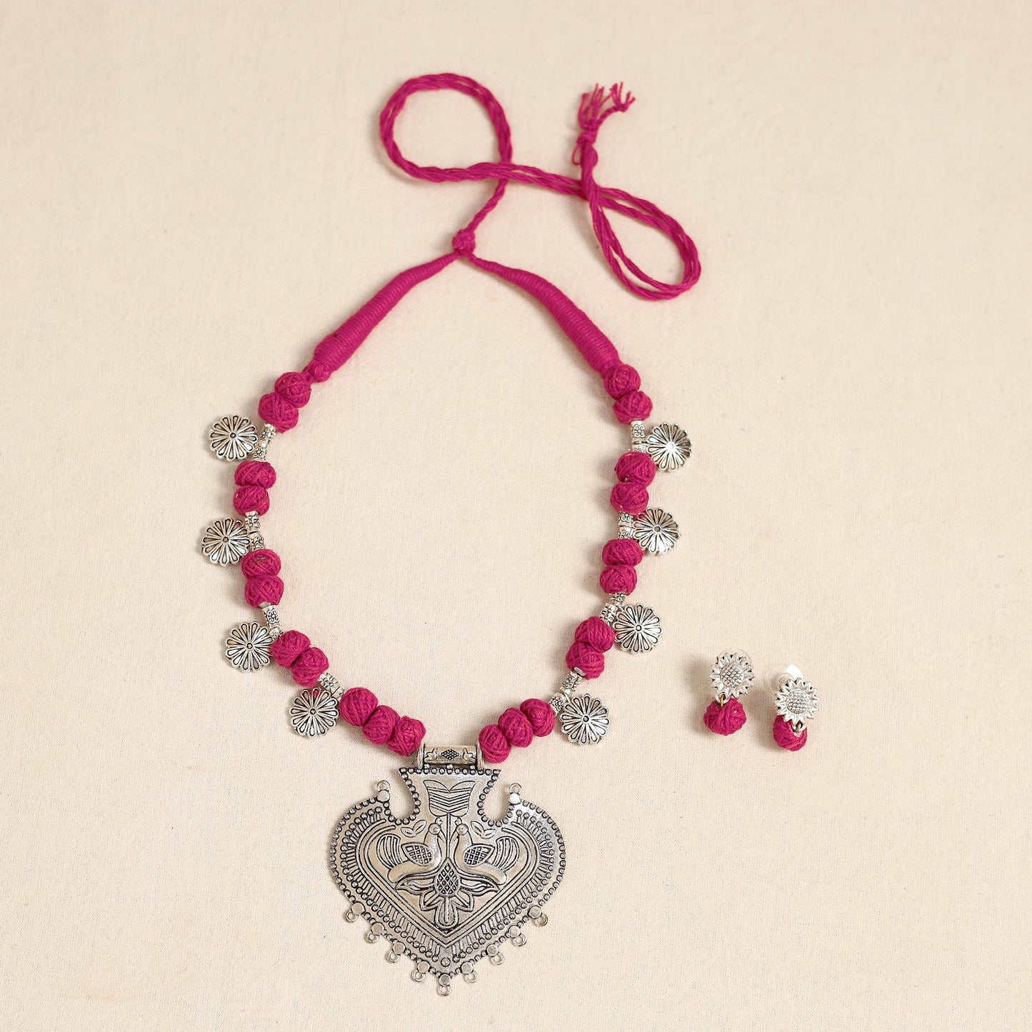 Pink - german silver thread beads necklace set 27