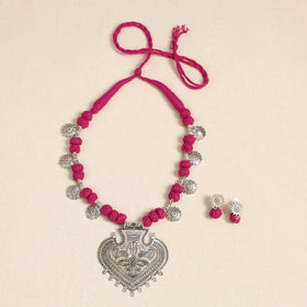 Pink - german silver thread beads necklace set 27