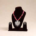 Pink German Silver Thread Beads Necklace Set