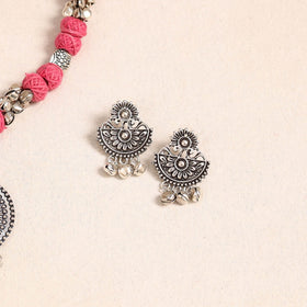 Pink German Silver Thread Beads Necklace Set