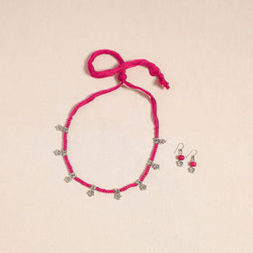 Pink - german silver wooden beads necklace set 04