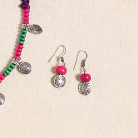 Pink - german silver wooden beads necklace set 05