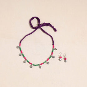 Pink - german silver wooden beads necklace set 05