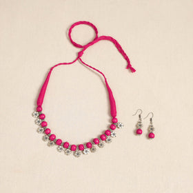 Pink - german silver wooden beads necklace set 40