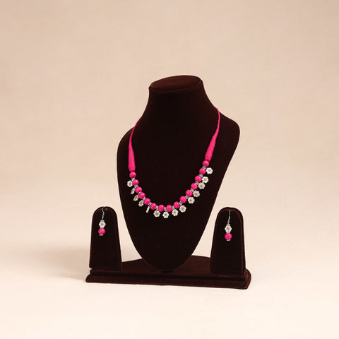 Pink - german silver wooden beads necklace set 40