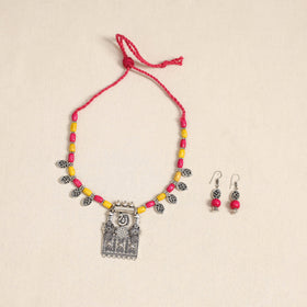 Pink - german silver wooden beads necklace set 58