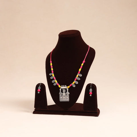 Pink - german silver wooden beads necklace set 58